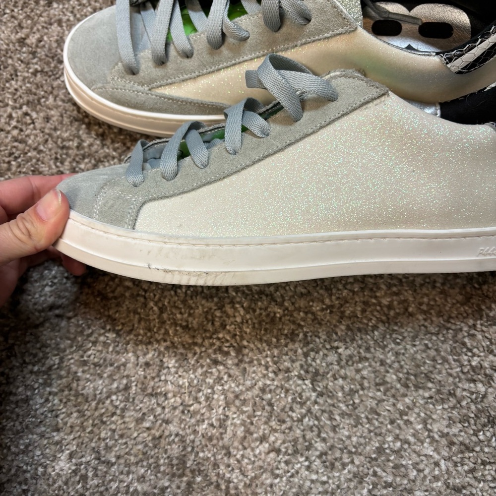 P448 John Low Top Glitter White Lime Green Bubble Sneakers size 38 - Picture 3 of 6
